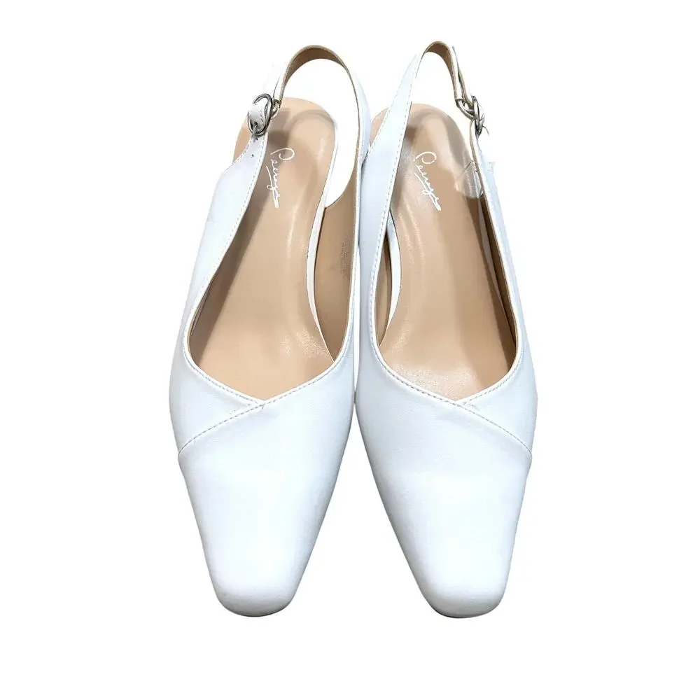 Peerage Luciana Leather Slingback Pumps NWT Women's Sz 11W White Timeless Chic
